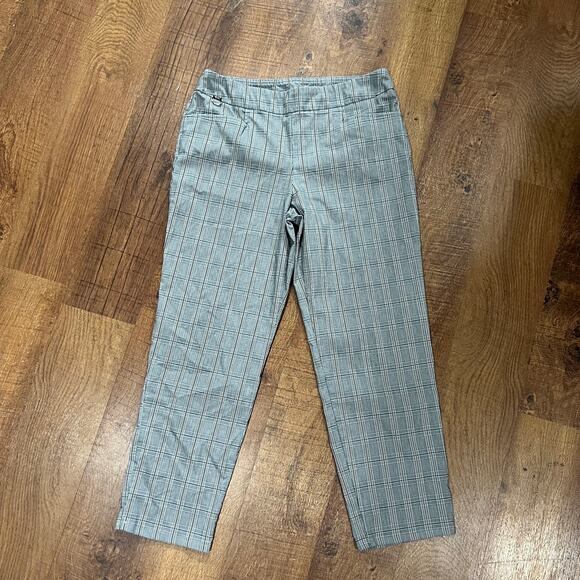 Vintage Y2K Gray Plaid Cropped Trousers Elastic Waist Checkered - Picture 2 of 7